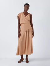 John Lewis Editions Drape Twist Silk Tencel Maxi Dress - Café Au Lait - UK16