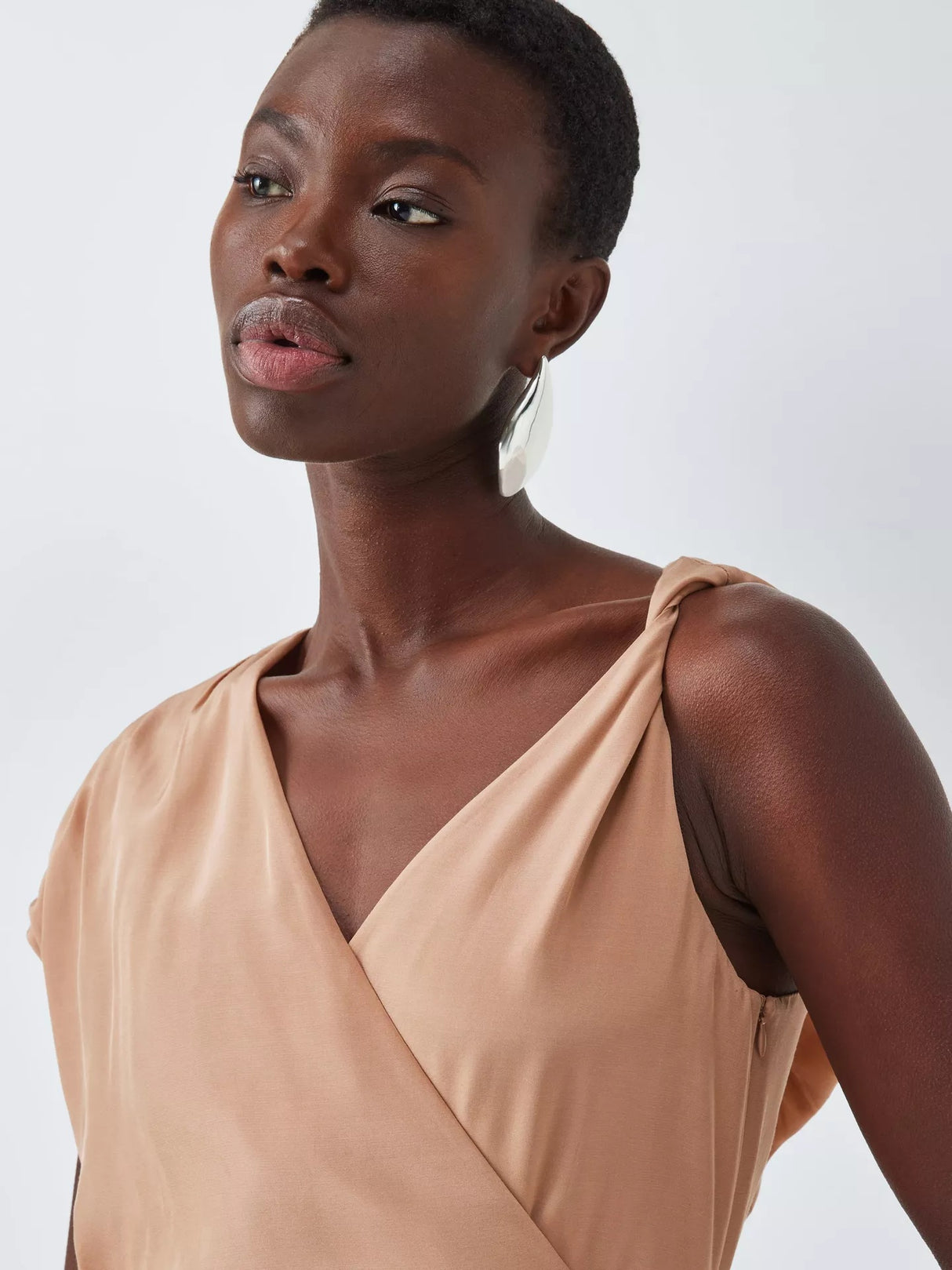 John Lewis Editions Drape Twist Silk Tencel Maxi Dress - Café Au Lait - UK16