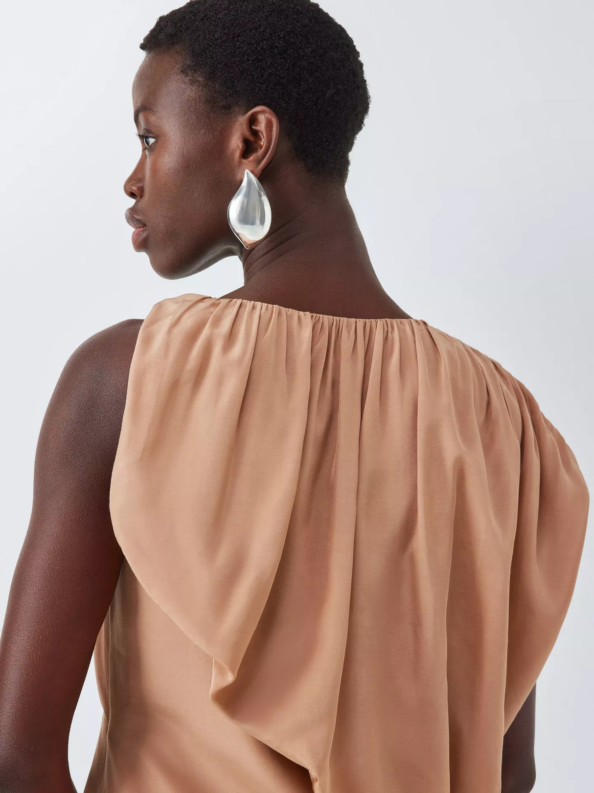 John Lewis Editions Drape Twist Silk Tencel Maxi Dress - Café Au Lait - UK16