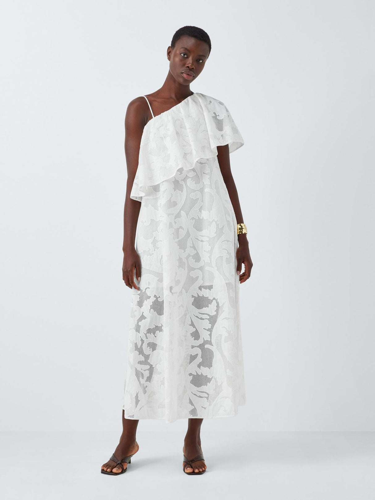 John Lewis Editions Floral Applique Cold Shoulder Maxi Dress - White - UK14