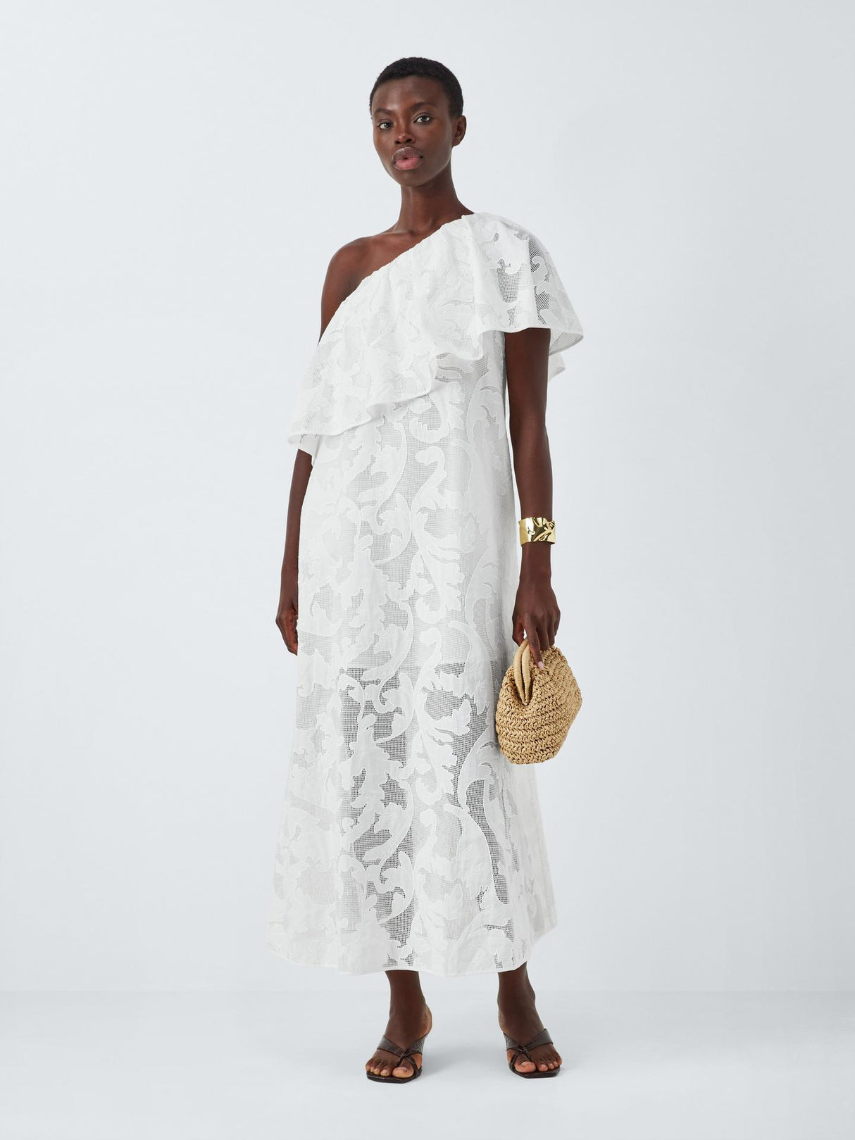 John Lewis Editions Floral Applique Cold Shoulder Maxi Dress - White - UK14