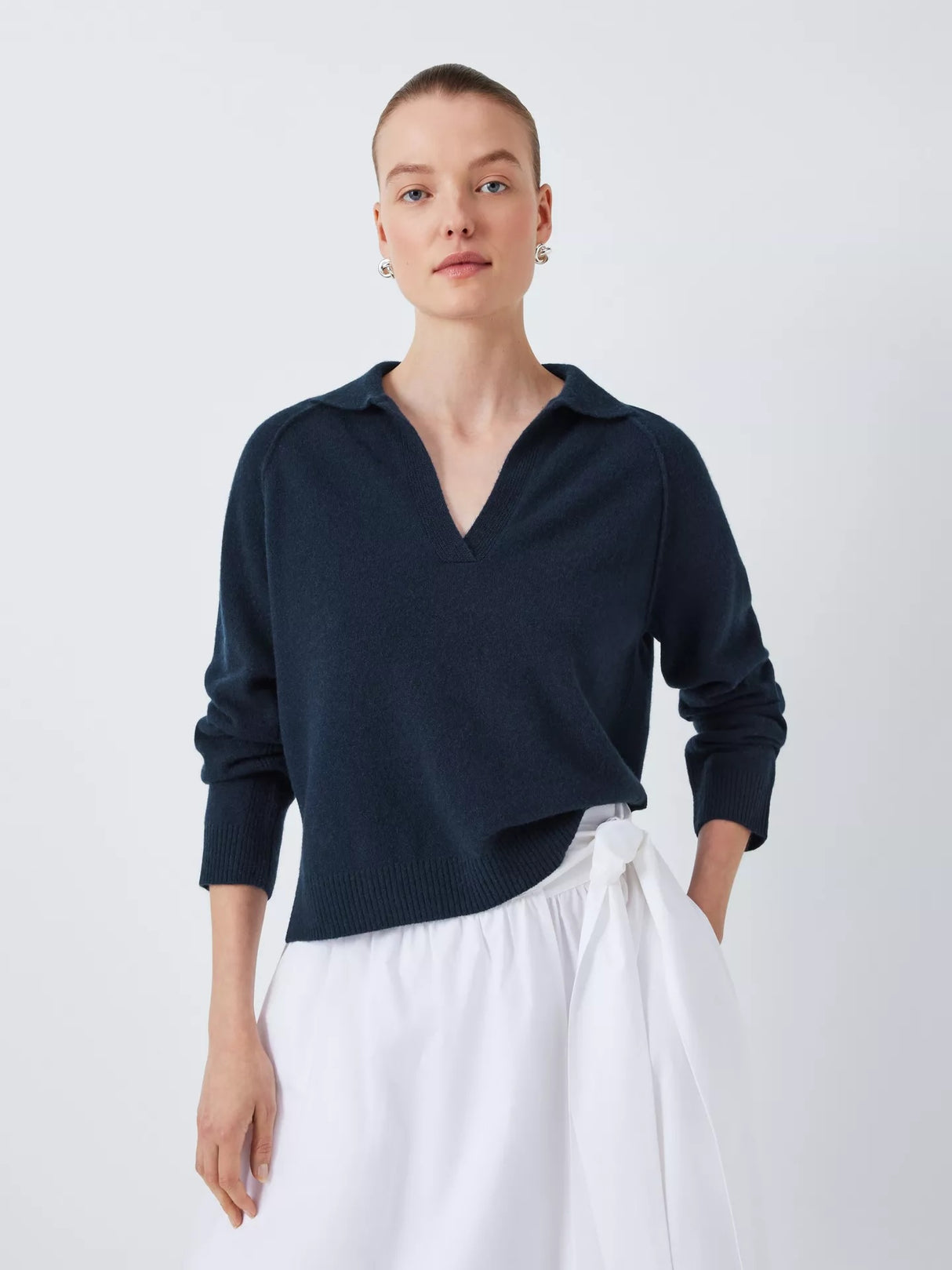 John Lewis Women's Cashmere Regular V-Neck Collar Jumper - Blue - Size 10