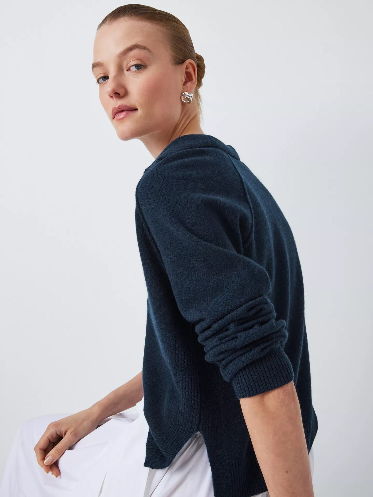 John Lewis Women's Cashmere Regular V-Neck Collar Jumper - Blue - Size 10