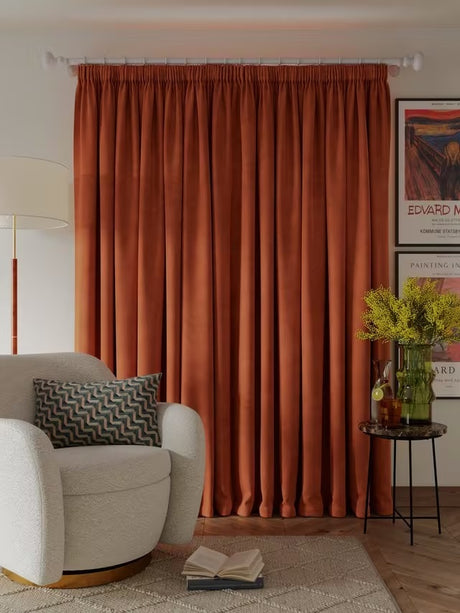 John Lewis Velvet Pair Lined Pencil Pleat Curtains W167 x D182cm - Sienna