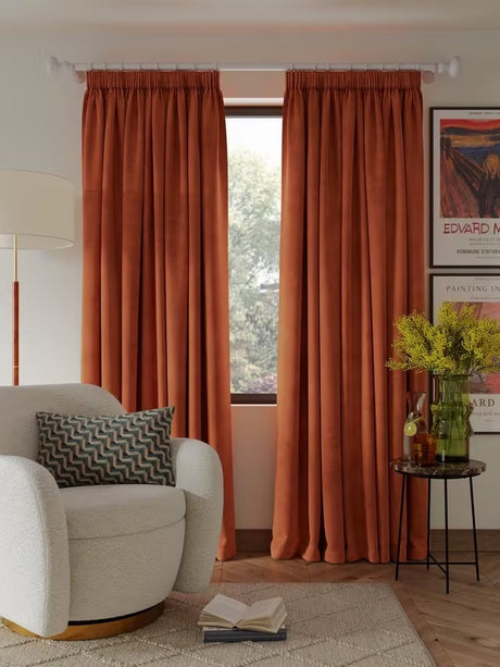 John Lewis Velvet Pair Lined Pencil Pleat Curtains W167 x D182cm - Sienna