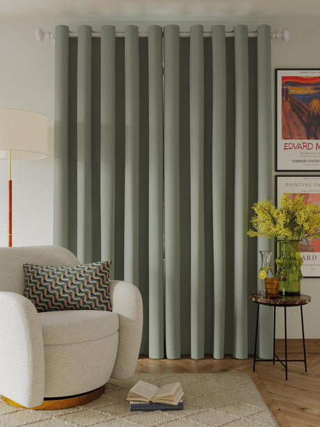 John Lewis Boucle Blackout/Thermal Lined Eyelet Curtains Green W228 x 228cm