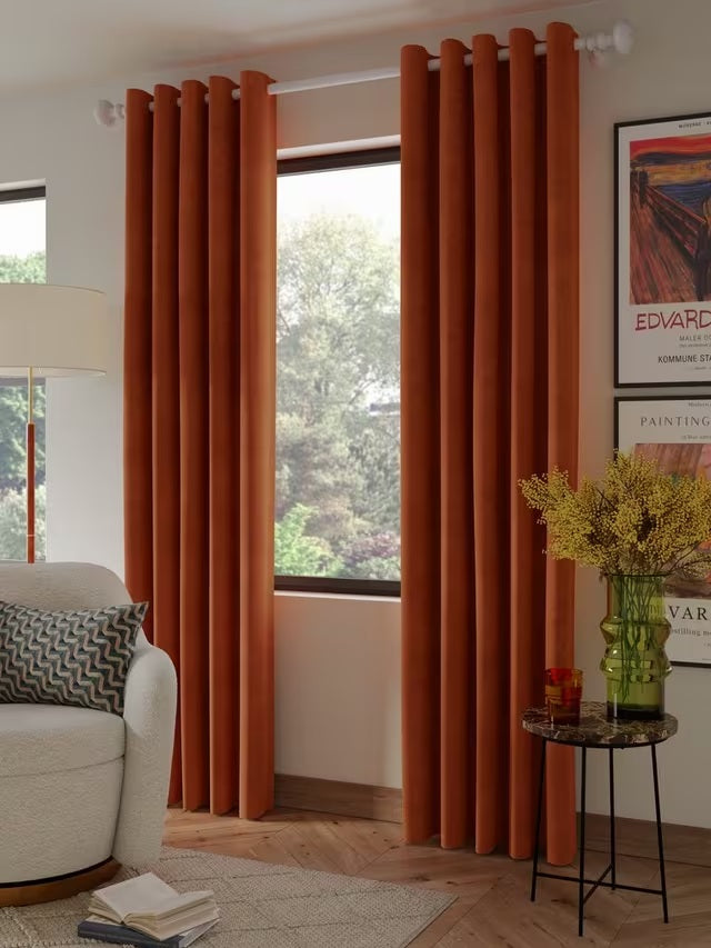John Lewis Velvet Pair Lined Eyelet Curtains W167 x Drop 228cm - Sienna