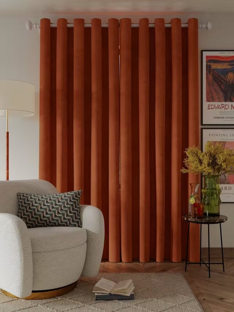 John Lewis Velvet Pair Lined Eyelet Curtains W167 x Drop 228cm - Sienna