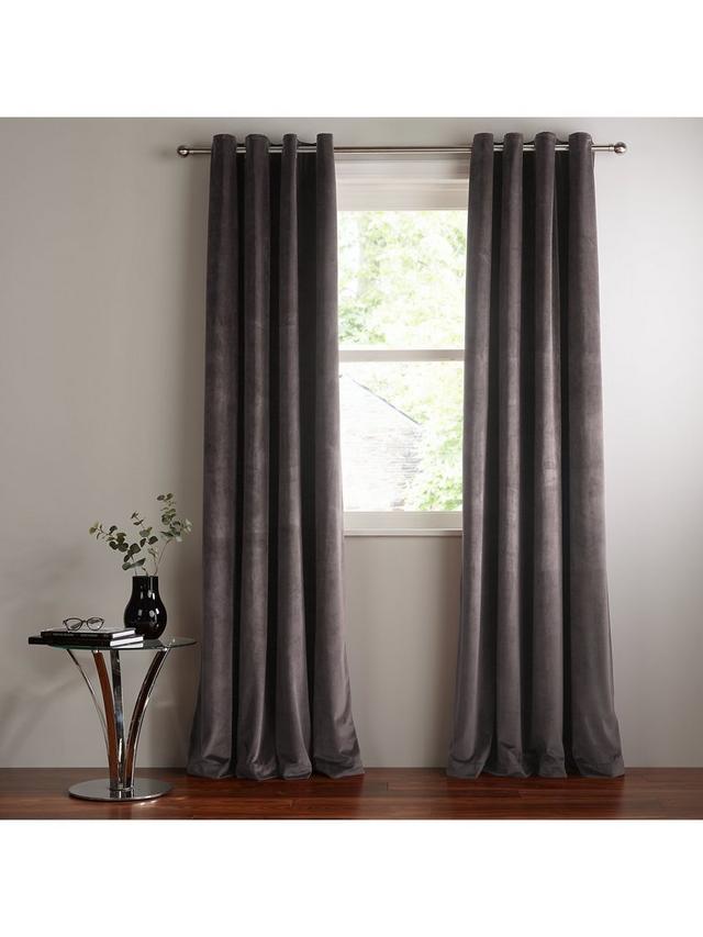 John Lewis Velvet Pair Lined Eyelet Curtains - Steel - W167 x Drop 228cm