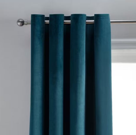 John Lewis Polyester Velvet Pair Lined Eyelet Curtains W228 x D182cm - Teal