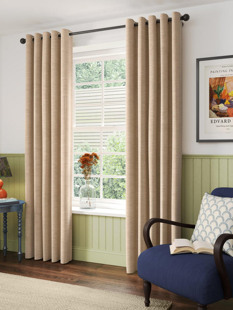 John Lewis Chenille Blackout Lined Eyelet Curtains Warm Natural W167 x 228cm