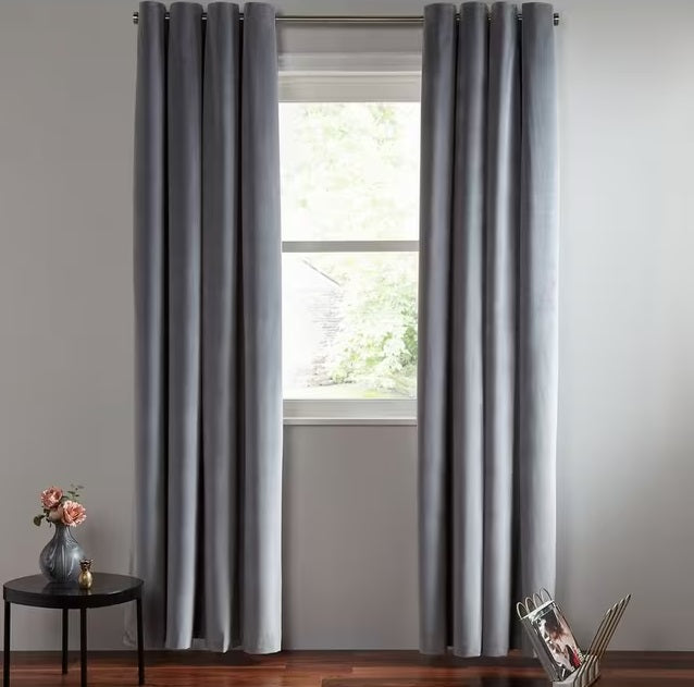 John Lewis Velvet Pair Lined Eyelet Curtains W228 x Drop 274cm - Silver