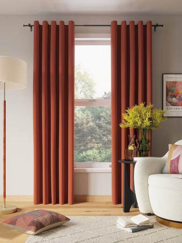 John Lewis Arlo Pair Lined Eyelet Curtains W228 x Drop 228cm - Burnt Orange