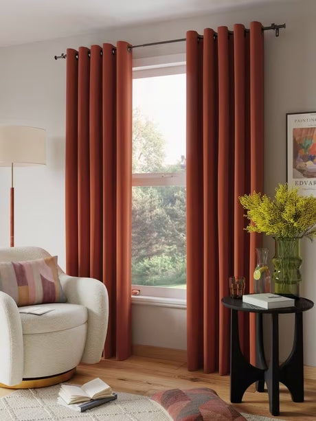 John Lewis Arlo Pair Lined Eyelet Curtains W228 x Drop 228cm - Burnt Orange