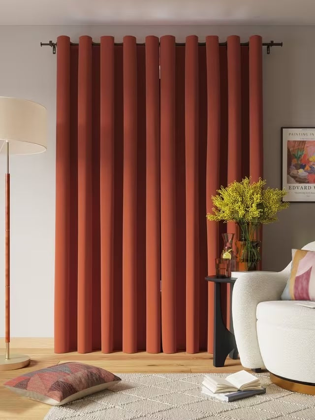 John Lewis Arlo Pair Lined Eyelet Curtains W228 x Drop 228cm - Burnt Orange
