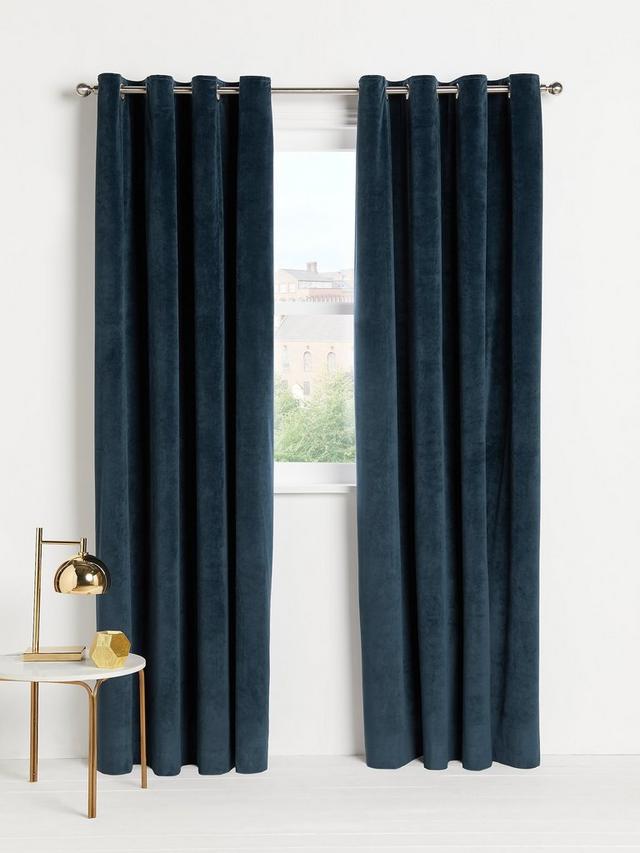 John Lewis Velvet Pair Lined Eyelet Curtains - Navy - W228 x Drop 274cm