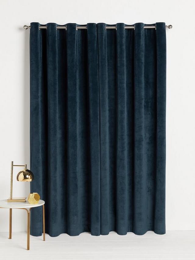 John Lewis Velvet Pair Lined Eyelet Curtains - Navy - W228 x Drop 274cm
