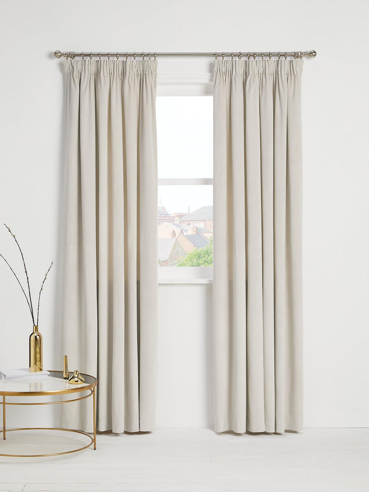 John Lewis Velvet Pair Lined Pencil Pleat Curtains 228 x 228cm - Champagne