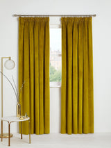 Velvet Pair Polyester Lined Pencil Pleat Curtains Gold - W228 x Drop 137cm