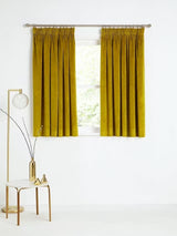 Velvet Pair Polyester Lined Pencil Pleat Curtains Gold - W228 x Drop 137cm