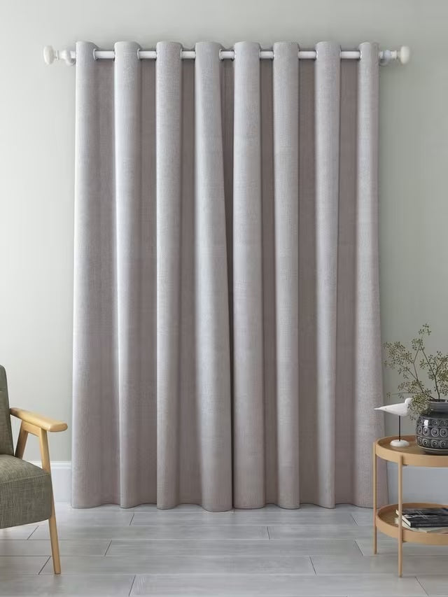 John Lewis Basket Weave Blackout Lined Eyelet Curtains 228x228cm - Blue Grey