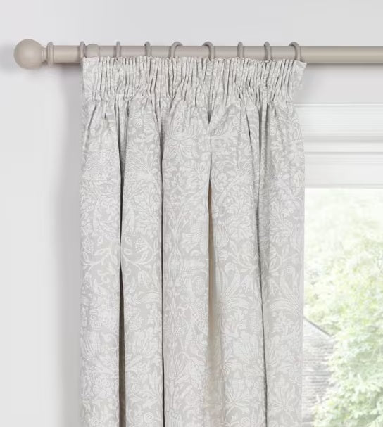 Morris & Co. Strawberry Thief Lined Pencil Pleat Curtains 167x182cm Natural