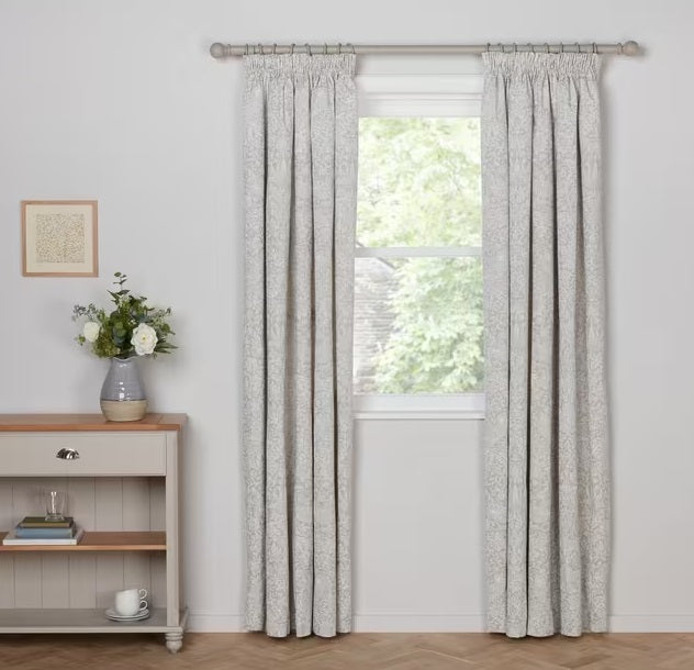 Morris & Co. Strawberry Thief Lined Pencil Pleat Curtains 167x182cm Natural