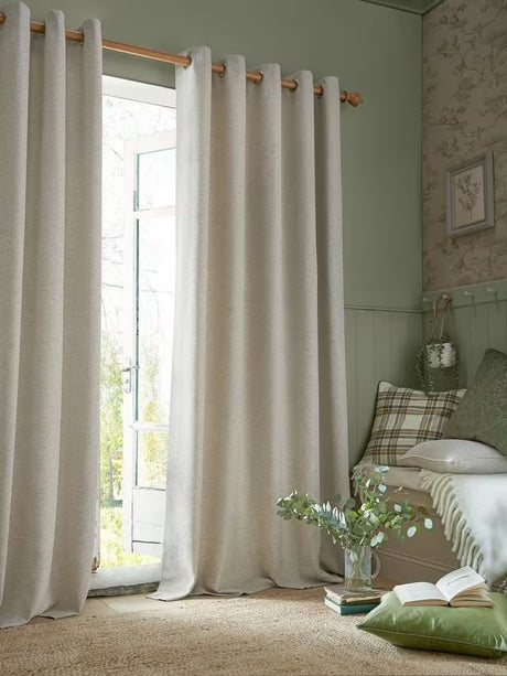Laura Ashley Milbourne Lined Eyelet Curtains W162 x D137cm - Truffle Natural
