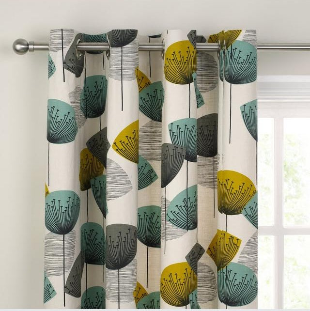 Sanderson Dandelion Clocks Pair Lined Eyelet Curtains W167 x D182cm - Aqua