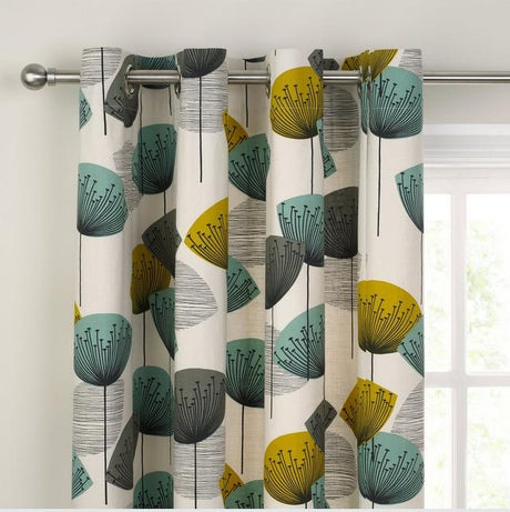 Sanderson Dandelion Clocks Pair Lined Eyelet Curtains W167 x D182cm - Aqua