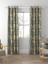 Morris & Co. Pimpernel Pair Thermal Lined Eyelet Curtains 228 x 228cm - Teal - Kazoop 