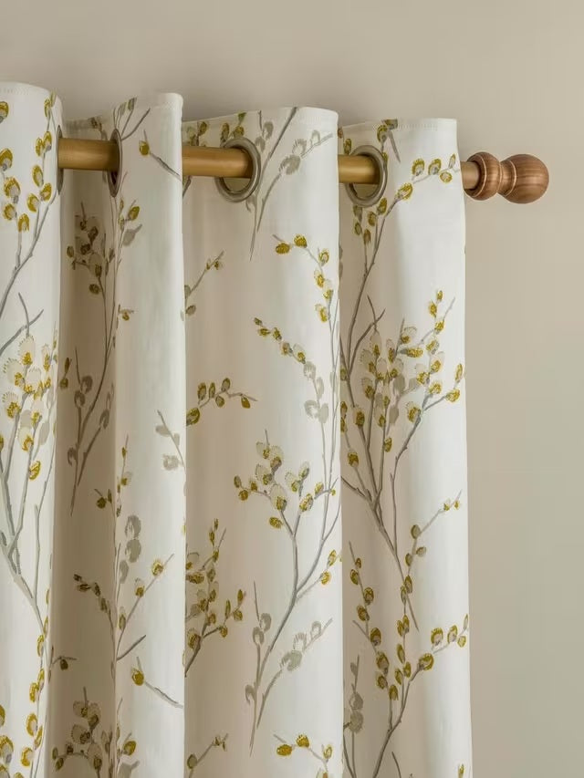 Laura Ashley Pussy Willow Pair Lined Eyelet Curtains W284 x D229cm - Ochre