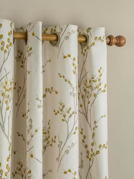 Laura Ashley Pussy Willow Pair Lined Eyelet Curtains W284 x D229cm - Ochre