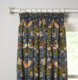 Morris & Co. Strawberry Lined Pencil Pleat Curtains W228 x D182cm - Indigo