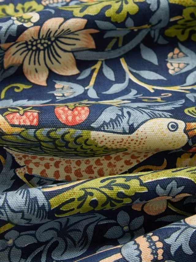 Morris & Co. Strawberry Lined Pencil Pleat Curtains W228 x D182cm - Indigo