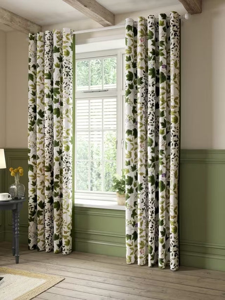 Sanderson Sycamore & Oak Pair Lined Eyelet Curtains W167 x D228cm - Kale
