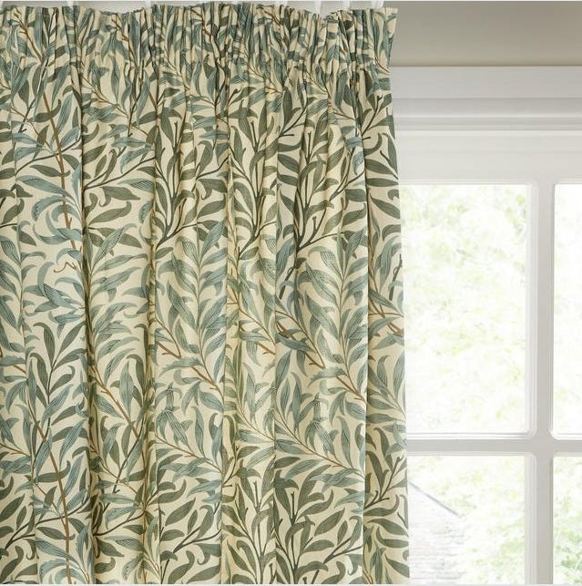 Morris & Co. Willow Bough Pair Lined Pencil Pleat Curtains Green W167xD137cm
