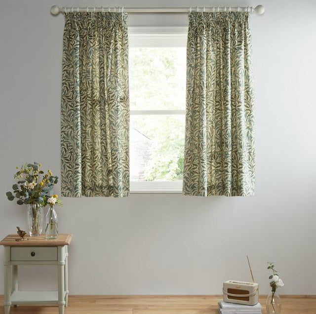 Morris & Co. Willow Bough Pair Lined Pencil Pleat Curtains Green W167xD137cm