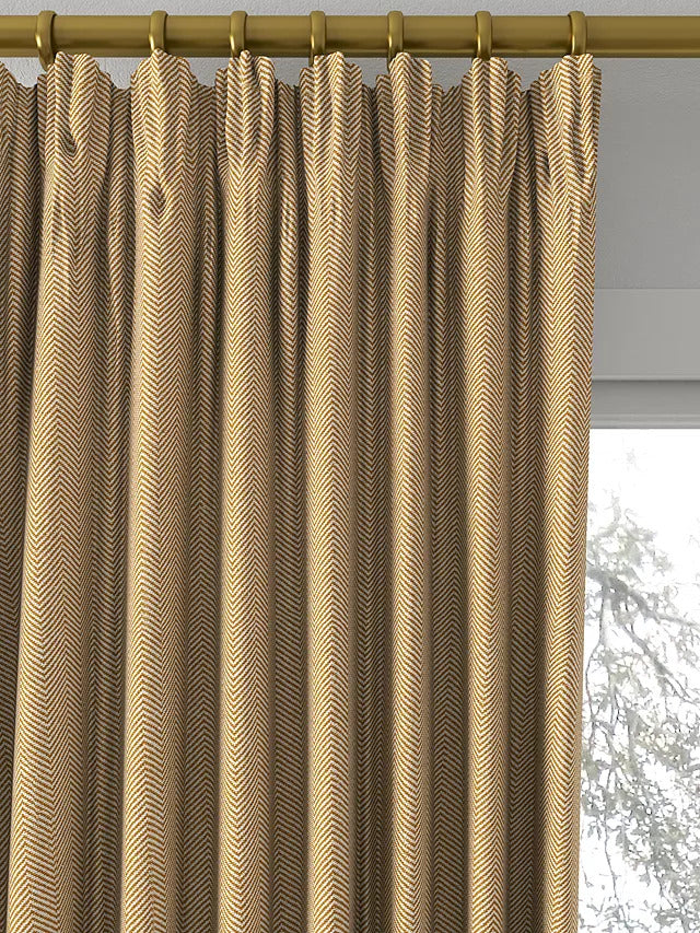 John Lewis Herringbone Pair Pencil Pleat Curtains W167 x Drop 228cm - Ochre - Kazoop 