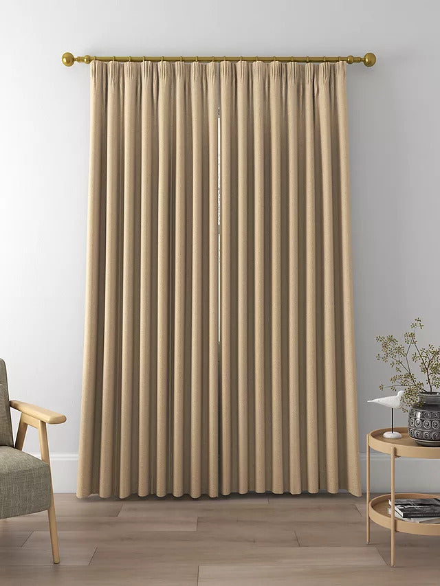John Lewis Herringbone Pair Pencil Pleat Curtains W167 x Drop 228cm - Ochre - Kazoop 