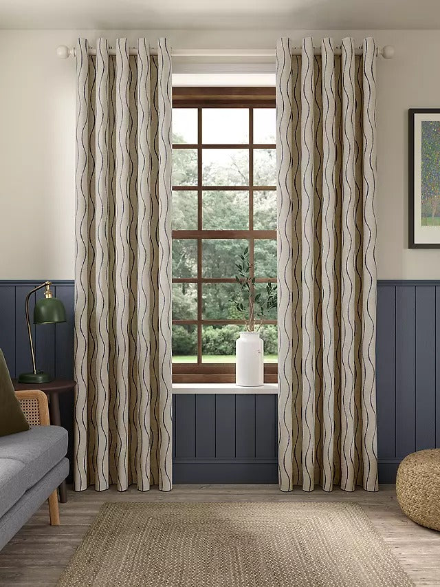 John Lewis Picot Stripe Pair Lined Eyelet Curtains W228 x Drop 228cm - Navy - Kazoop 