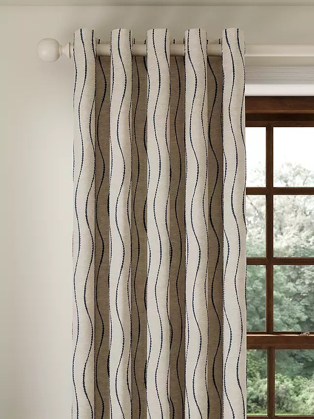 John Lewis Picot Stripe Pair Lined Eyelet Curtains W228 x Drop 228cm - Navy - Kazoop 
