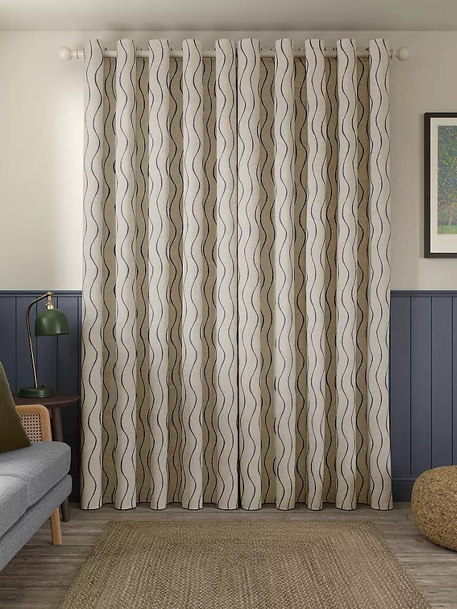 John Lewis Picot Stripe Pair Lined Eyelet Curtains W228 x Drop 228cm - Navy - Kazoop 