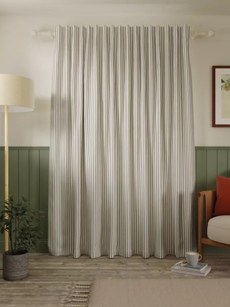 John Lewis Conwy Stripe Weave Lined Hidden Tab Top Curtains 167x182cm Putty - Kazoop 