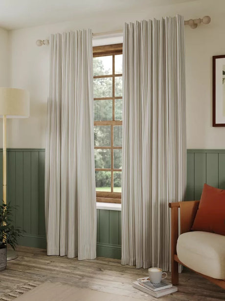 John Lewis Conwy Stripe Weave Lined Hidden Tab Top Curtains 167x182cm Putty - Kazoop 