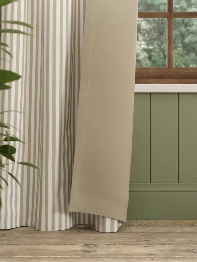John Lewis Conwy Stripe Weave Lined Hidden Tab Top Curtains 167x182cm Putty - Kazoop 