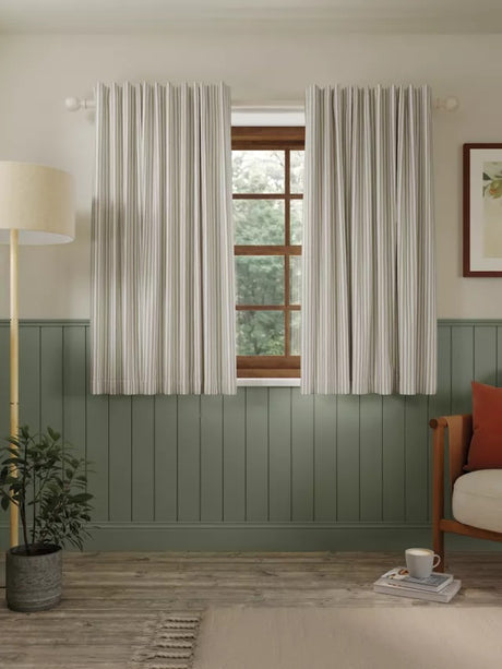 John Lewis Conwy Stripe Lined Hidden Tab Top Curtains W228 x D137cm - Putty - Kazoop 