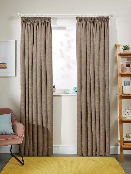 John Lewis Textured Weave Pair Lined Pencil Pleat Curtains 228 x 182cm Mocha - Kazoop 