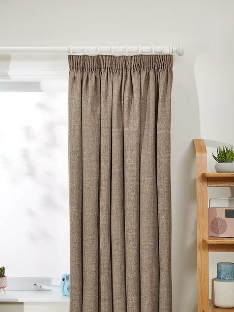 John Lewis Textured Weave Pair Lined Pencil Pleat Curtains 228 x 182cm Mocha - Kazoop 