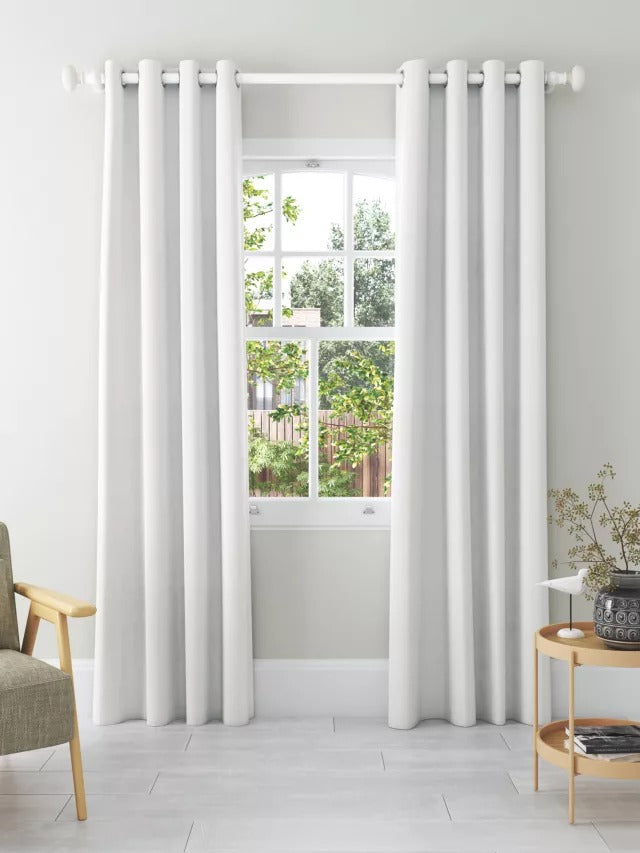 John Lewis Thermal Lined Pair Eyelet Curtains W228 x Drop 182cm - White - Kazoop 